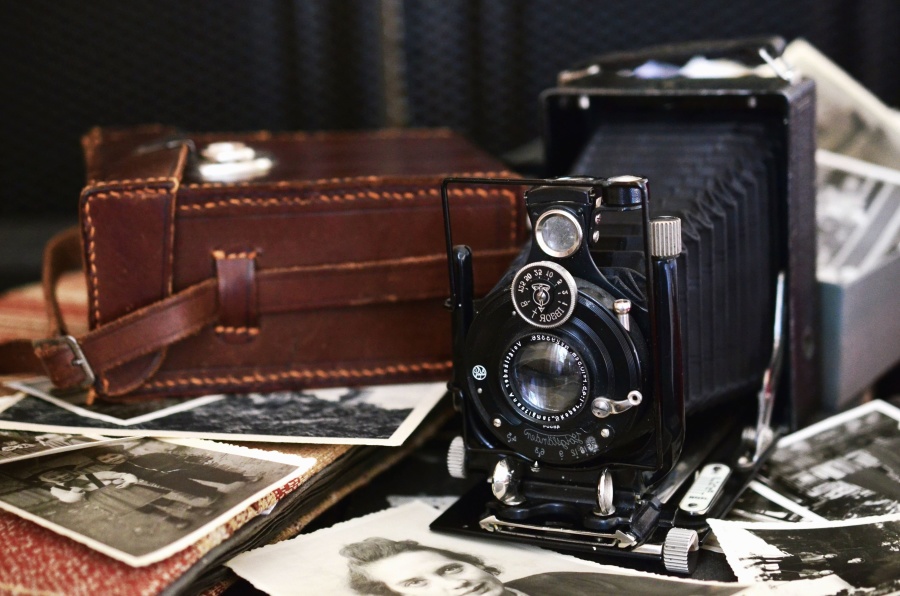 fotokameraet, antikk, foto, linsen