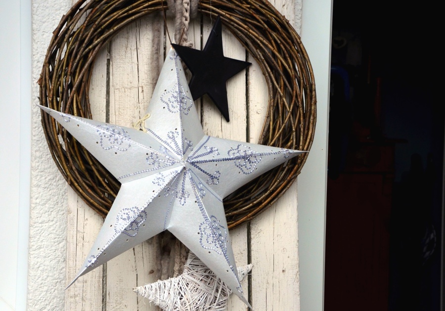 estrela, guirlanda, porta, Natal, decoração
