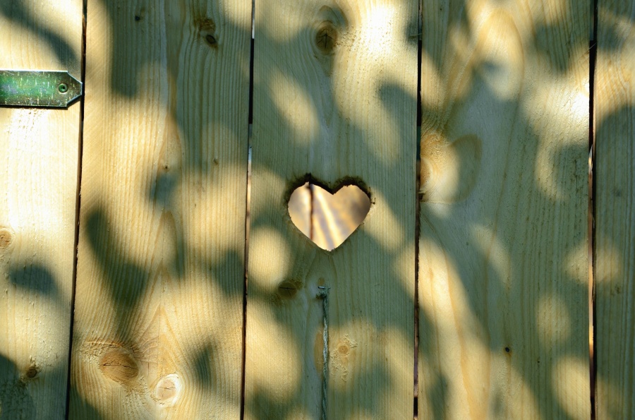 Bisagra, puerta, corazón, madera, tablón