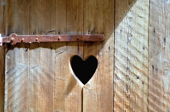 antik, hjärta, trä, dörr