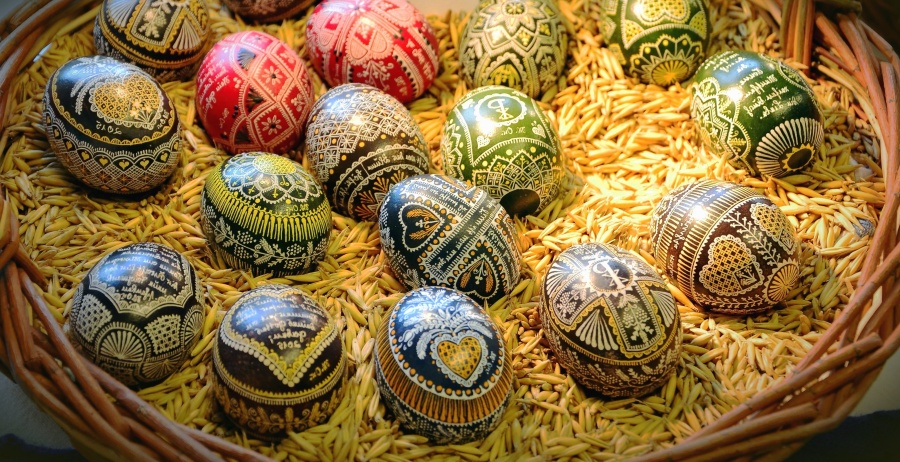 яйцо, корзины, Пасха, цвета, красочные, гнездо