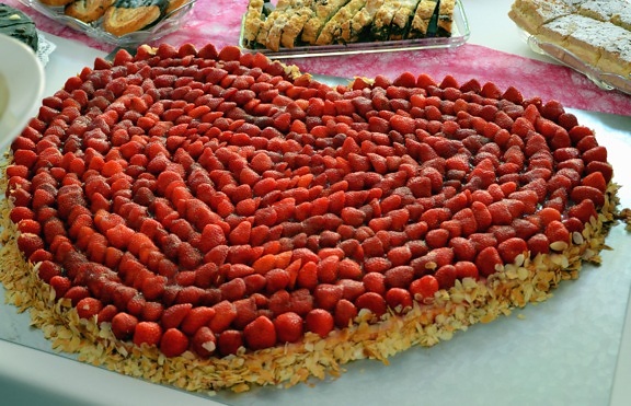strawberry, cake, heart, sweet, dessert