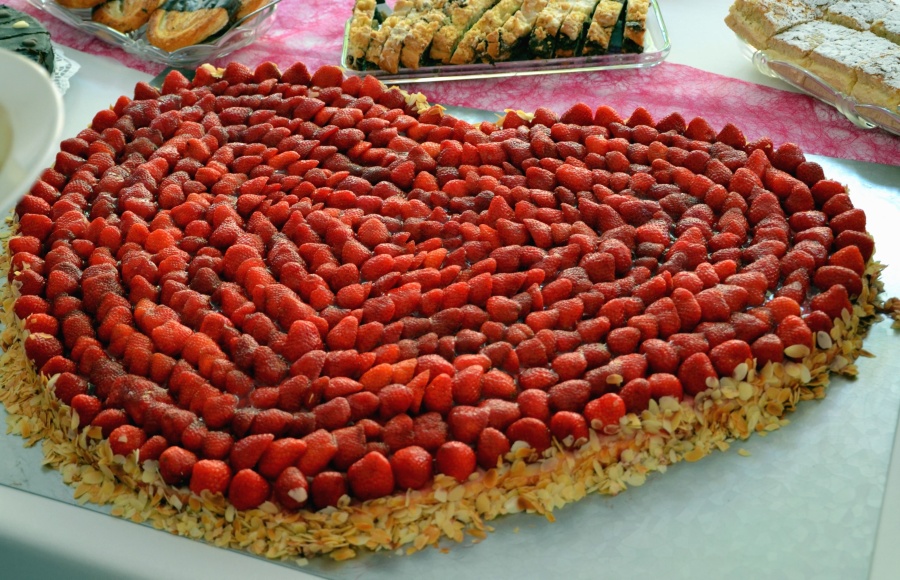 jordbær, kake, hjerte, søte, dessert