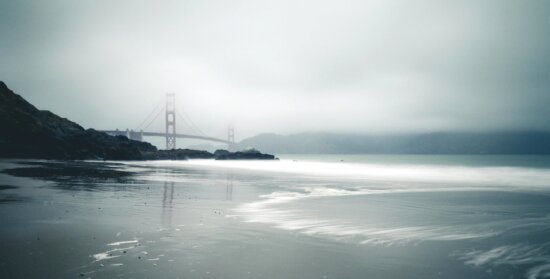 bridge, fog, coast