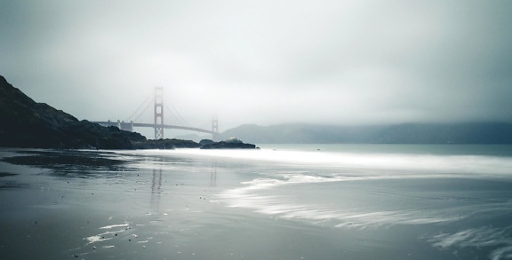 bro, tåge, kyst