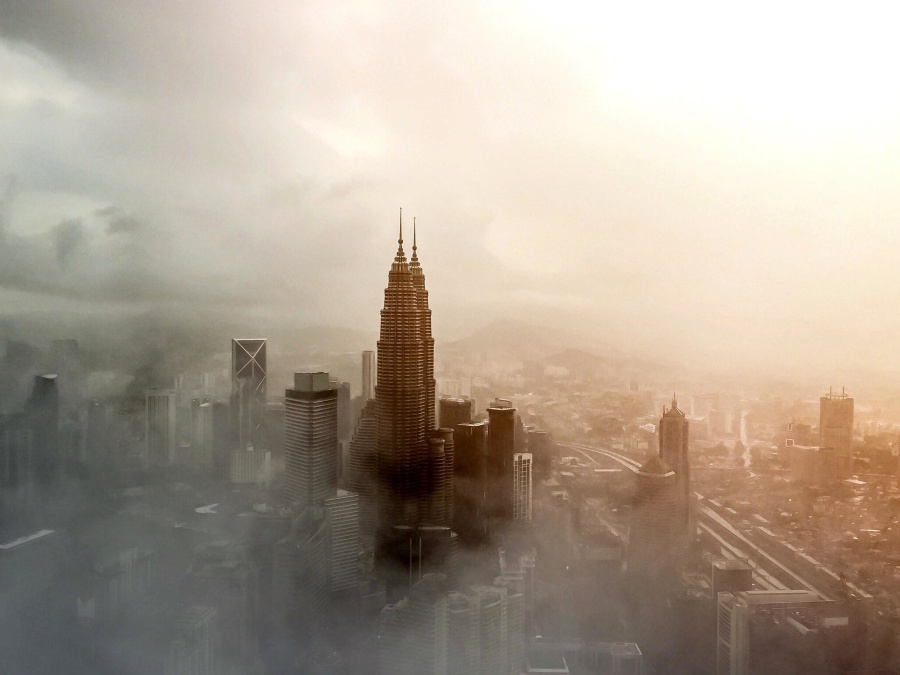 thành phố, đám mây, khói, sương mù, sương mù
