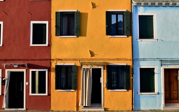 farverige, hus, udvendige, maling, facade