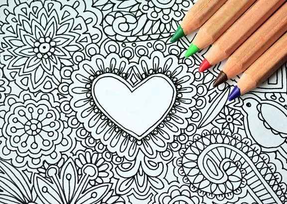 blyant, hjertet, kunst, tegning, farge