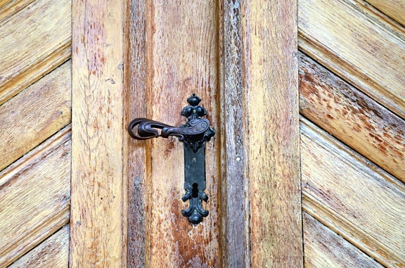 dřevo, dveře, klika, zámek