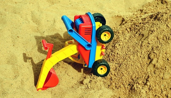 пясък, дете, пластмаса, багер, играчка