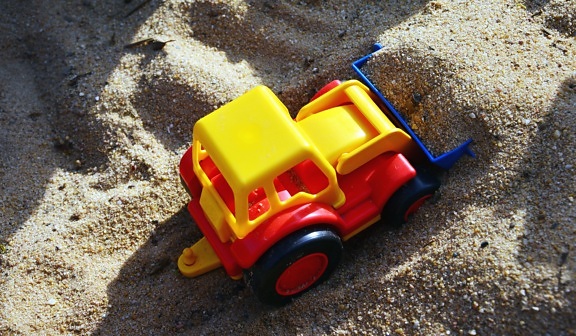 挖掘机, 玩具, 沙子, 儿童, 塑料
