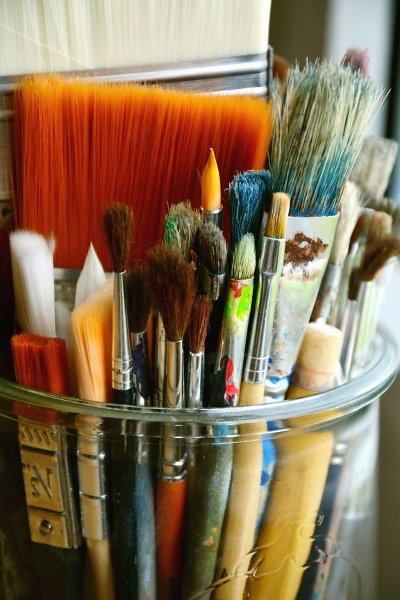 escova, madeira, arte, pintura, tinta, jar