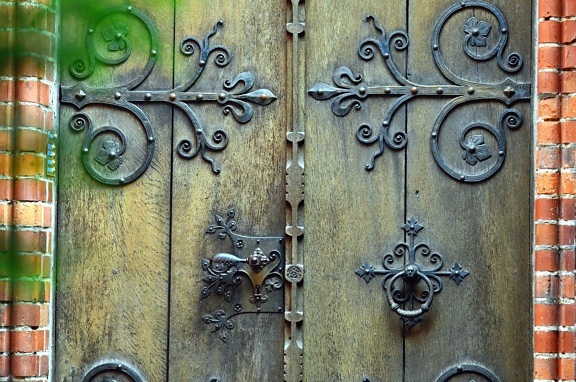 Puertas, madera, anillo, metal, bisagra, casa