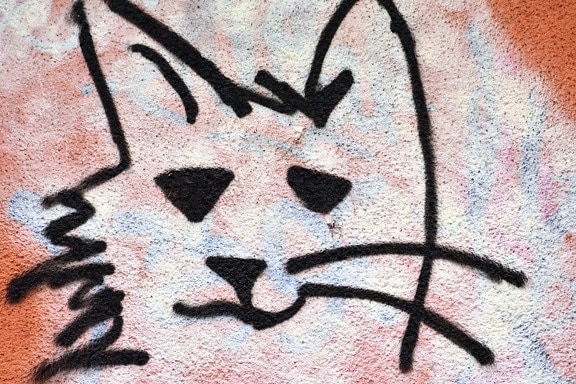 gato, cabeça, arte, graffiti, parede
