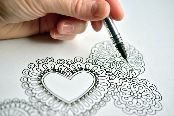 tekening, kunst, inkt, hart