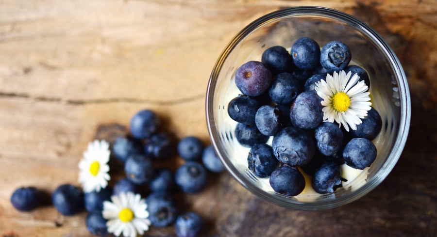 Blueberry, szkło, owoce, żywność, stokrotka