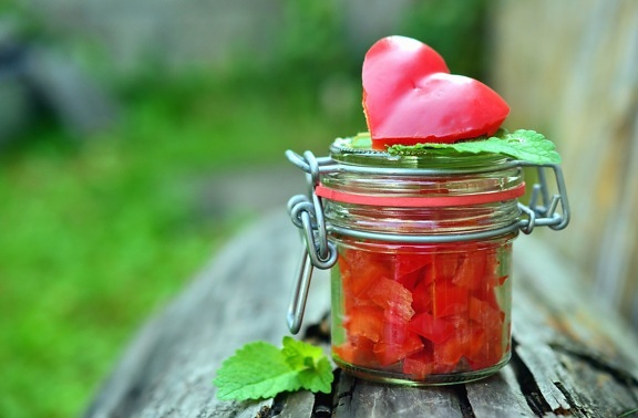 heart, watermelon, jar, food, vegetable, leaf