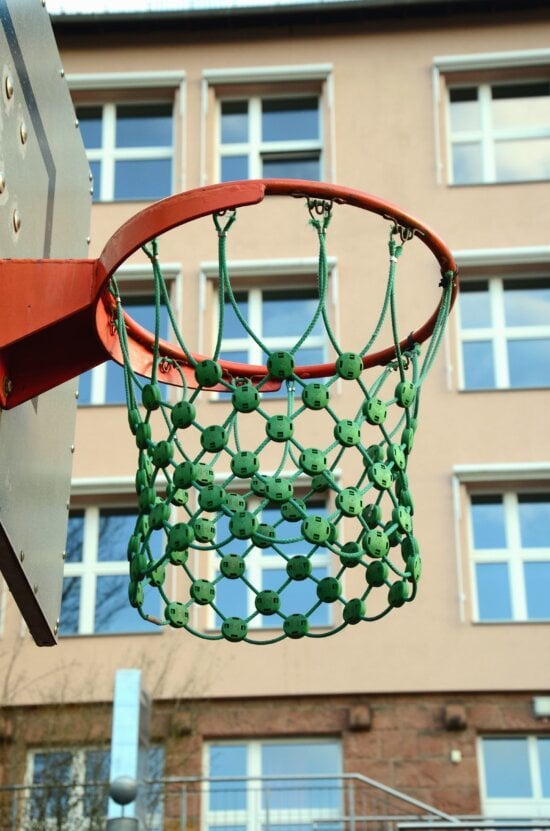 Basket-ball, filet, cerceau, corde, bois, sport