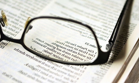 bril, glas, boek, object, vergroting
