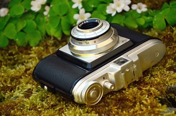 photo camera, lens, flower, retro, mechanism, petal