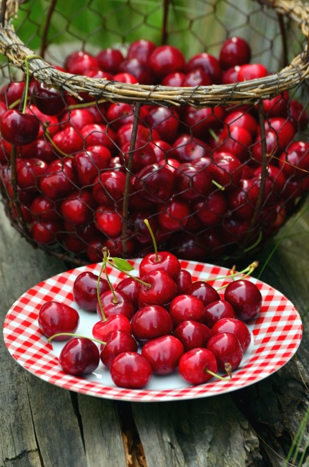 Cherry, korg, mat, frukt, plattan, tabell