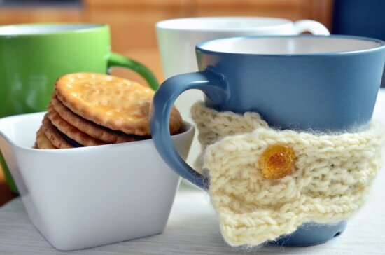 biscuit, bowl, cup, food, knitted, decoration