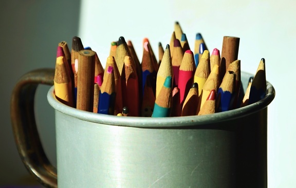 potlood, kleur, kleurrijk, verf, beker, keramiek