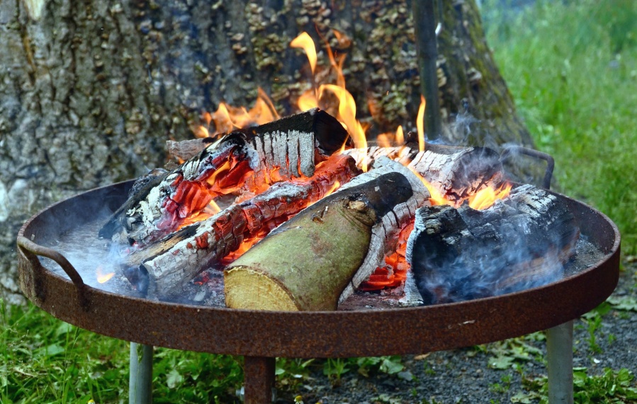 kayu, api, grill, asap, hangat, api