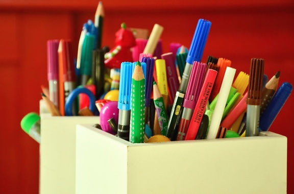 pencil, color, box, marker, scissors