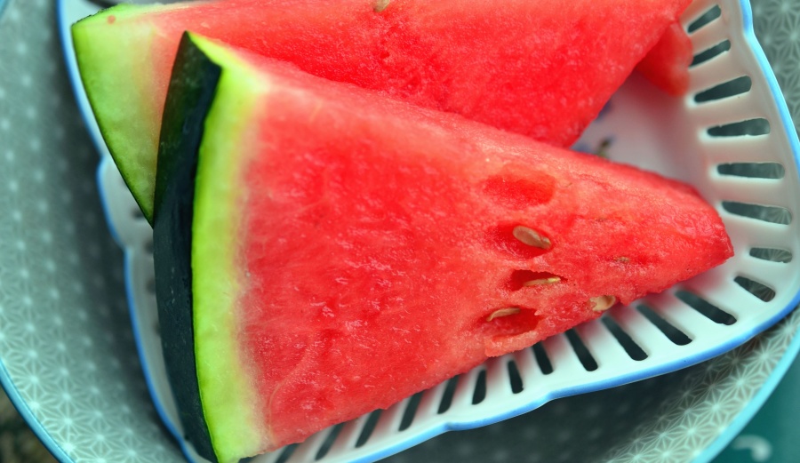 watermeloen, fruit, zoete, mand, plaat, decoratie