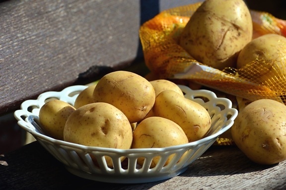 potatoes, vegetable, basket, food, plant