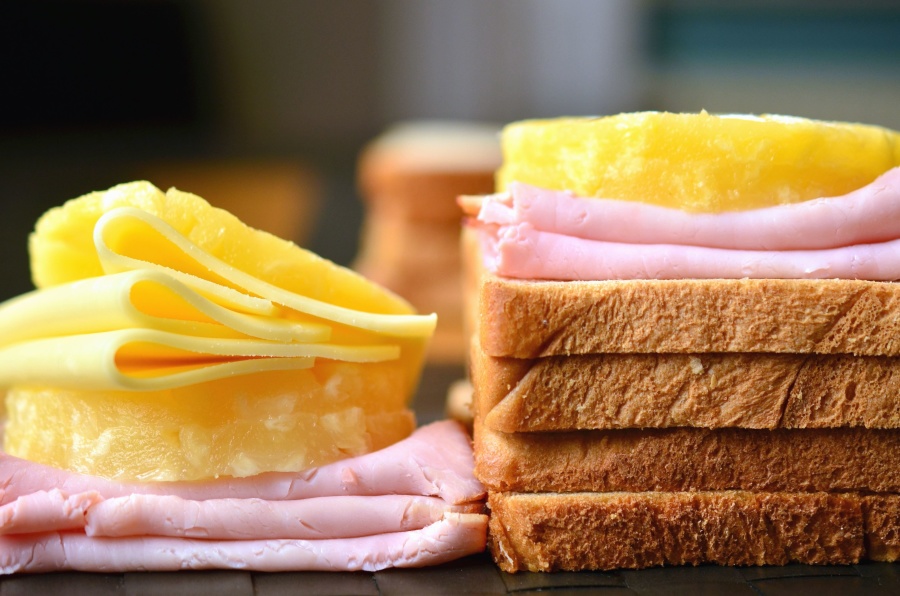 sanduíche de queijo, pão, presunto, comida, café da manhã