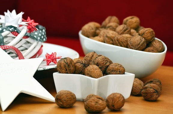 walnut, bowl, star, decoration, christmas
