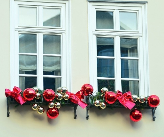 Décoration, fenêtres, façade, noël, hiver, fête