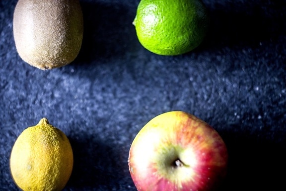 kost, frugt, tabel, citron, æble, kiwi