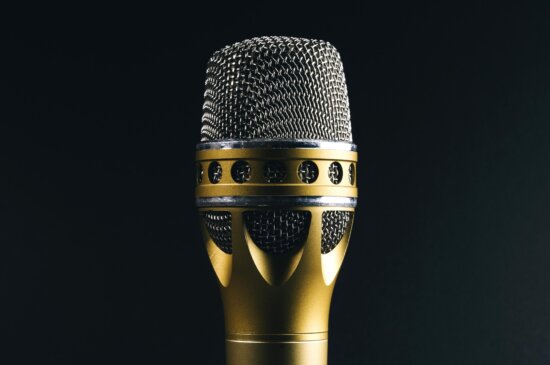 gold, microphone