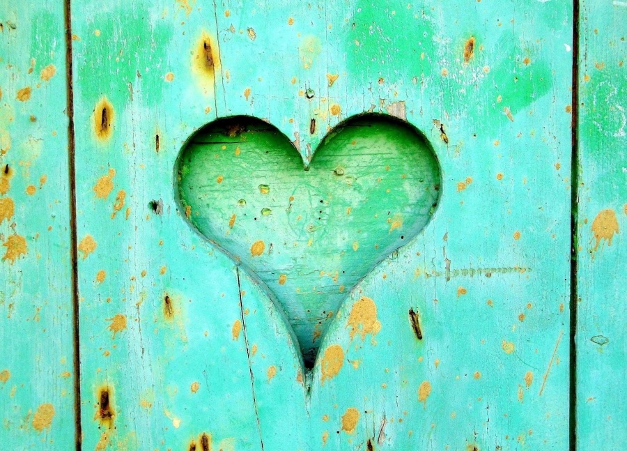 srdce, zelené, dvere