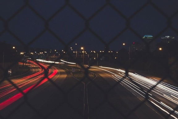 lights, road, night, fence, town