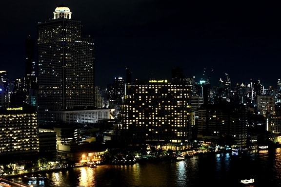 natt, stad, panorama, arkitektur, downtown, tower