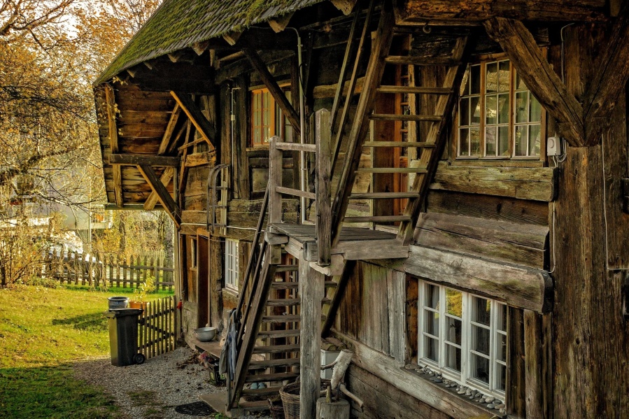 old, wooden, house, structure, exterior, construction