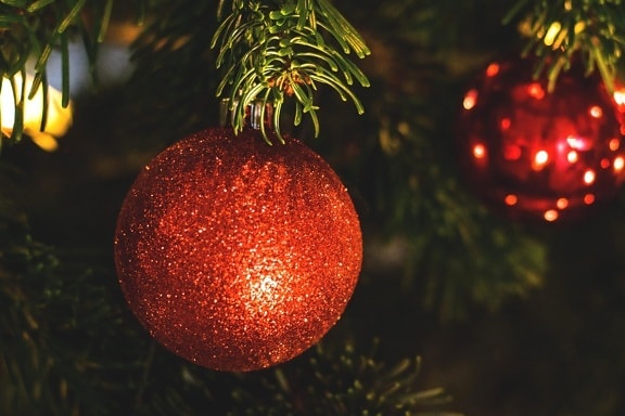 red, decoration, ball, holiday, christmas, close, celebration