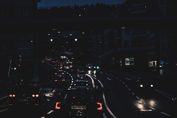 夜、街、道路、高速道路、高速道路