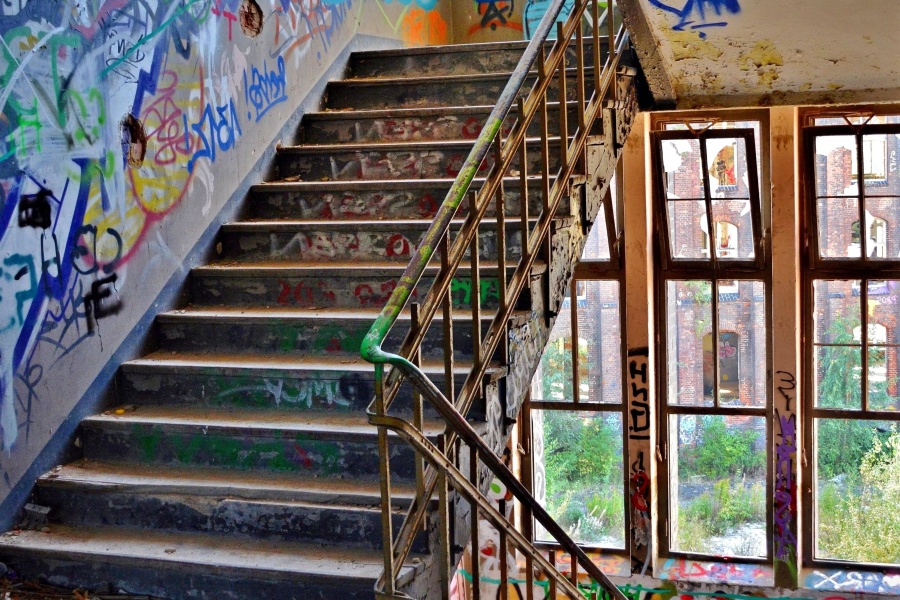 Architecture, escalier, graffiti, mur