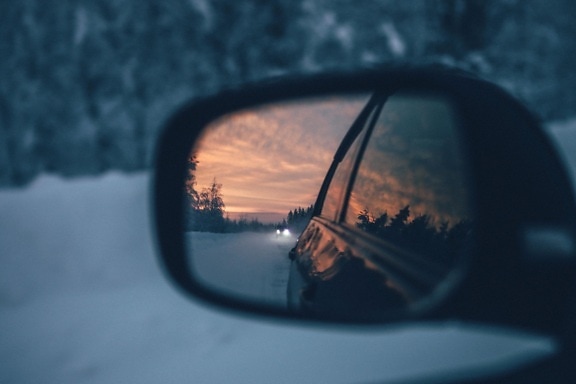 sunset, car, vehicle, mirror, reflector