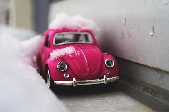 Volkswagen beetle, toy, car, snow, vehicle, automobile, transportation