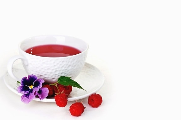 raspberry, flower, petal, cup, ceramic, tea, beverage