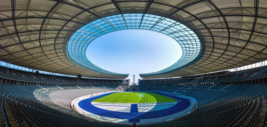 Stadion, füves, ülések, építészet, fény, sport, játék, verseny