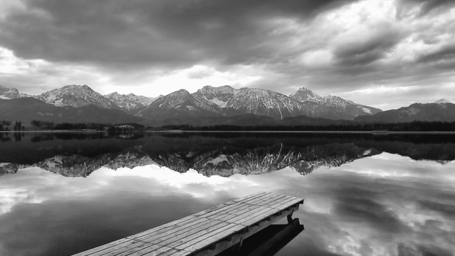 Free picture: reflection, water, lake, mountain, snow, dock, wall