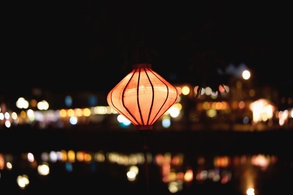 lamp, light, night, decoration, romance, city, river, reflection