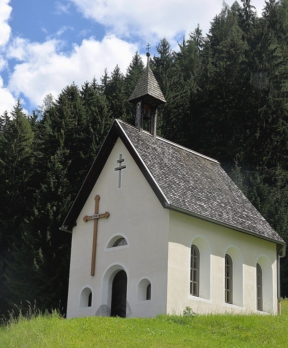 kostel, Les, strom, kříž, mountain, náboženství, křesťanství